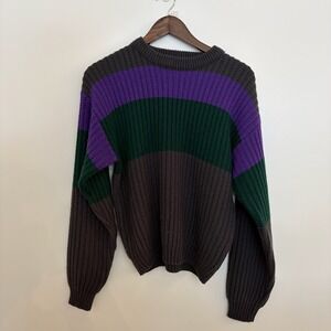 Trend Basics Vintage Colorblock Striped Knit Sweater Purple Green Grey XL 14/16